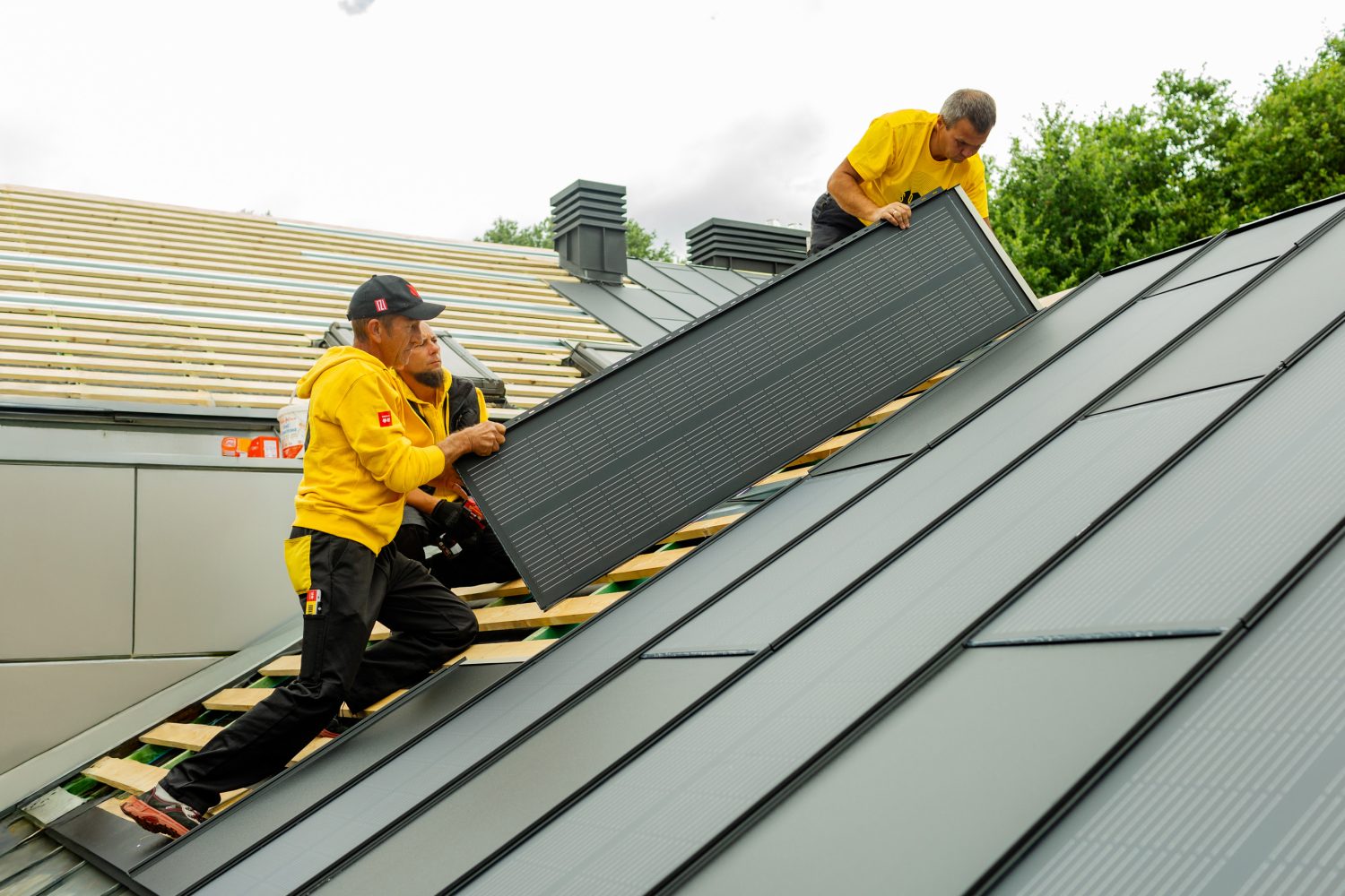 Integrated solar roof installation in progress
