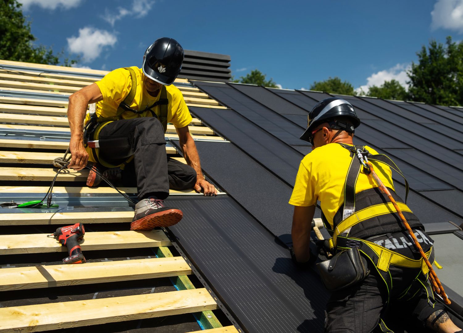 Certified crew installing the integrated solar roof